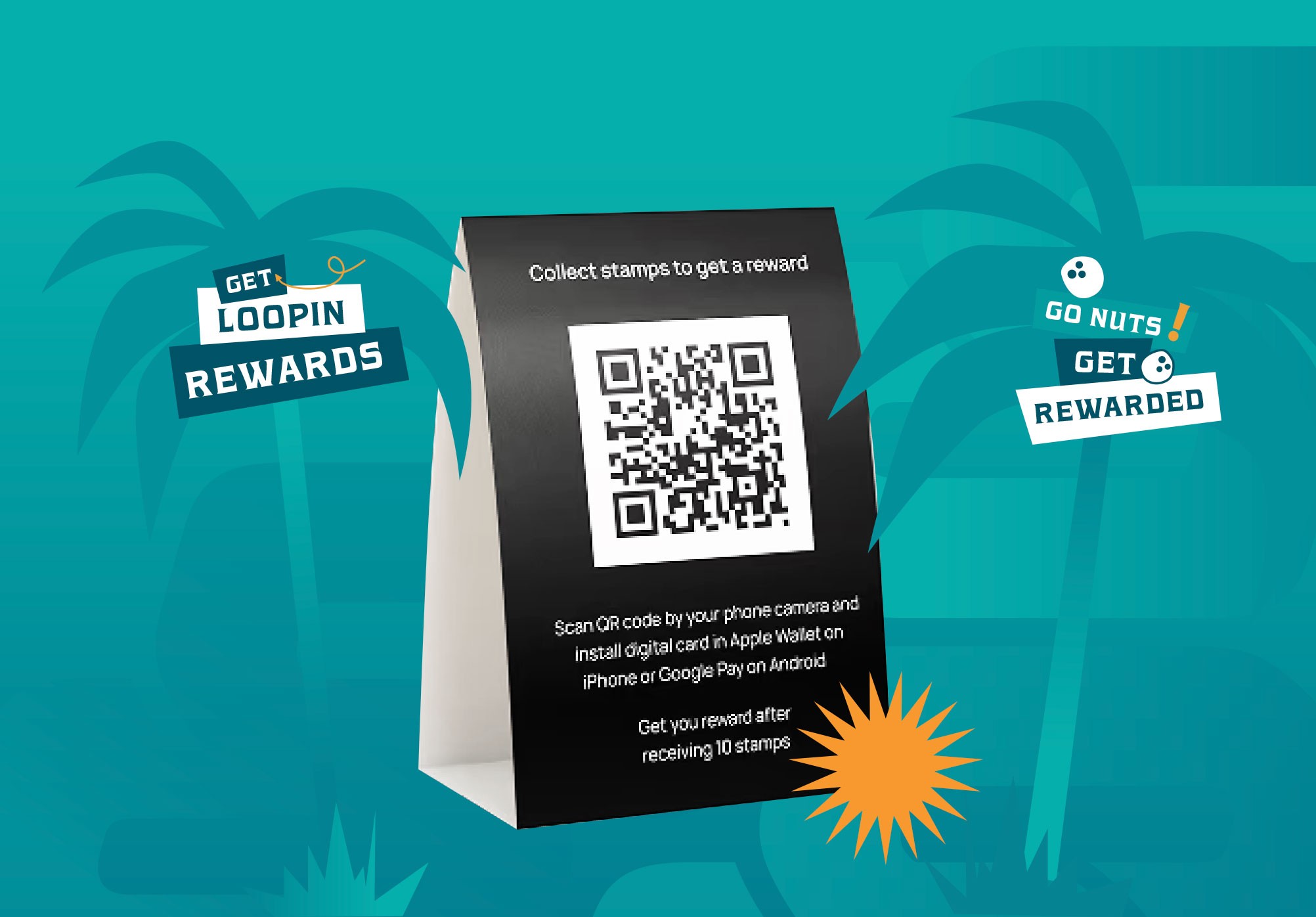QR code tabletop sign for collecting customer loyalty signups